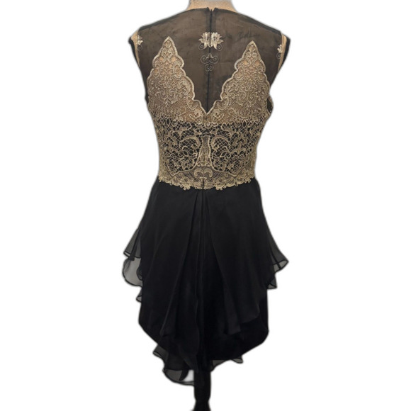 Marchesa Notte‎ Sleeveless Embroidered Homecoming Dress Black Gold Size 6 - Picture 4 of 6